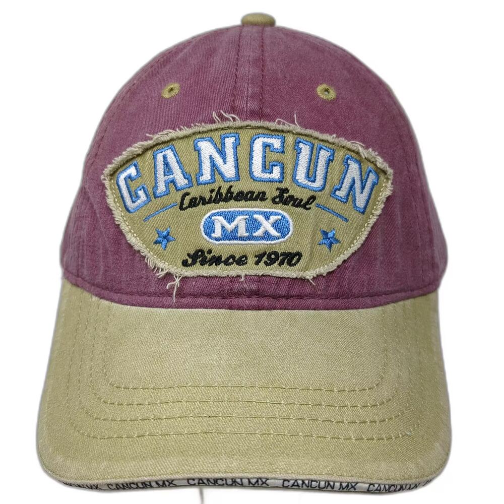 Banana Bay Baseball Cap Purple Beige Cancun Mexico OS Slideback Hat Adjustable